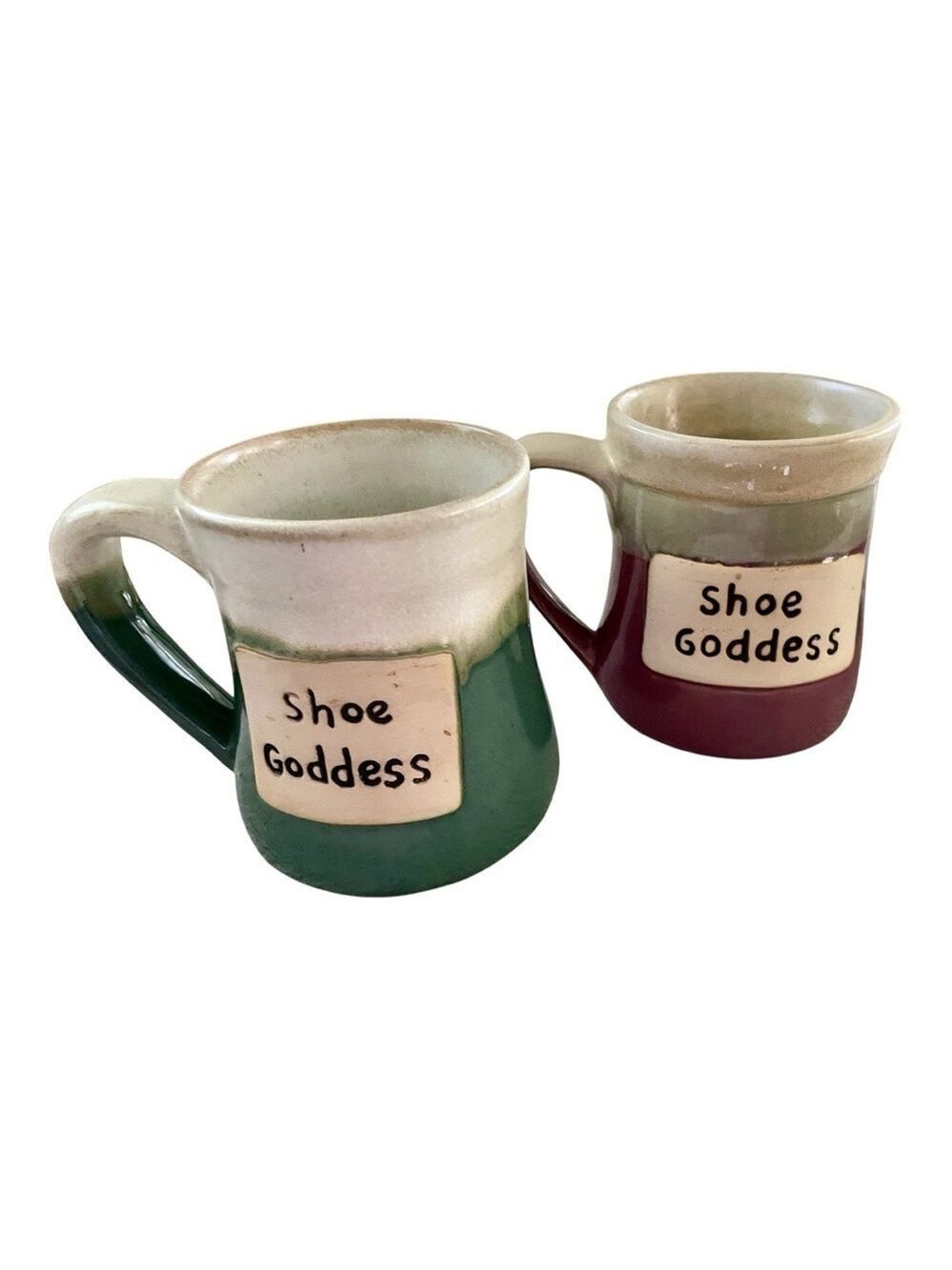 Shoe Goddess Stoneware Mugs, Century, 20 Oz., Purple & Green, Set of Two.